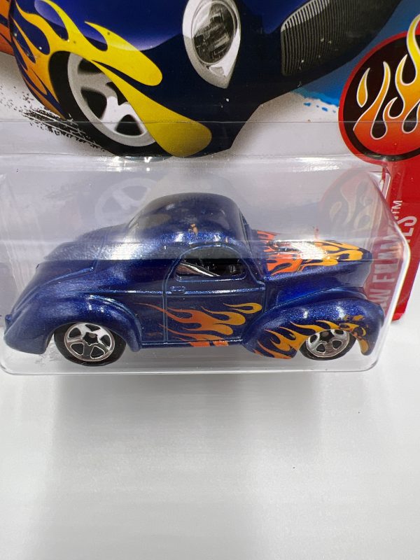 2016 Hot Wheels Flames #96 41 Willys Blue Target Snowflake Card 240C Cheap