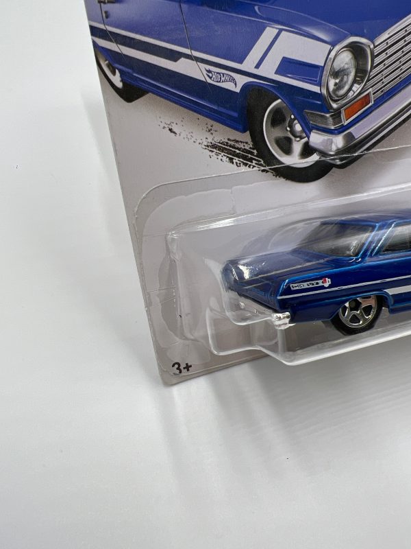 2016 Hot Wheels Muscle Mania #128 63 Chevy II Blue Target Snowflake Card 238D Hot on Sale