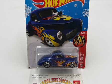 2016 Hot Wheels Flames #96 41 Willys Blue Target Snowflake Card 240C Cheap