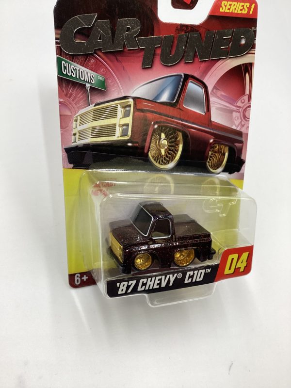 2024 Car Tuned Series 1 #04 87 Chevy C10 Black   Red Metal Flake Walgreens Exclusive with protector Sale