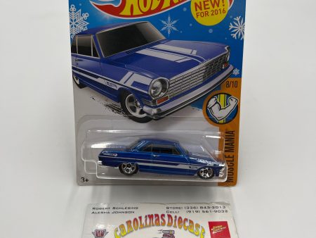 2016 Hot Wheels Muscle Mania #128 63 Chevy II Blue Target Snowflake Card 238D Hot on Sale