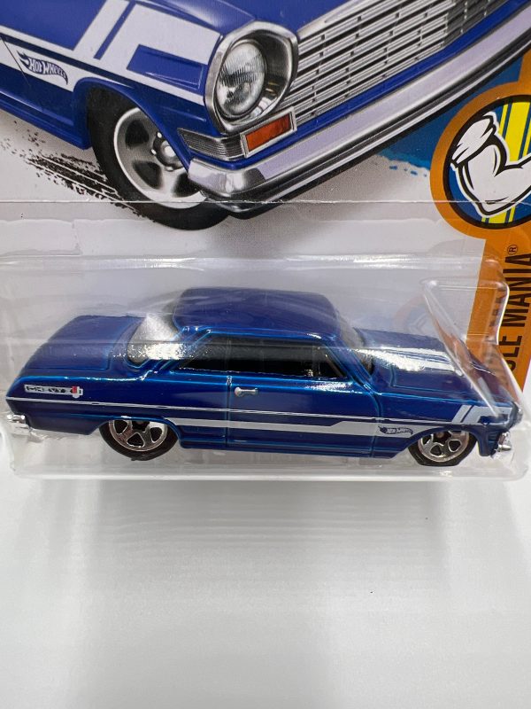 2016 Hot Wheels Muscle Mania #128 63 Chevy II Blue Target Snowflake Card 238D Hot on Sale