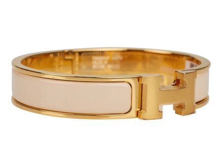 Hermes Beige Nacre Clic Clac H Narrow Enamel Bracelet PM GHW on Sale