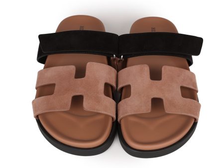 Hermes Chypre Sandals Rose Perle and Black Suede 38 EU Online