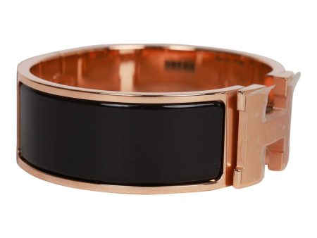 Hermes Black Wide Enamel Bracelet GM Rose Gold Hardware Discount