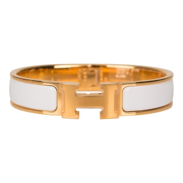 Hermes White Clic Clac H Narrow Enamel Bracelet PM GHW Online