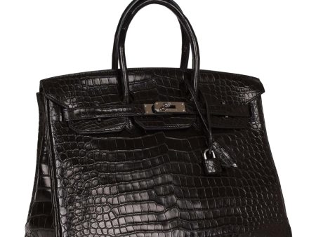 Hermes Birkin 35 Black Matte Crocodile Porosus Palladium Hardware on Sale