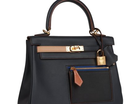 Hermes Colormatic Kelly 25 Retourne Caban, Black and Chai Swift Gold Hardware Online Hot Sale