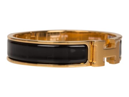 Hermes Black Clic Clac H Narrow Enamel Bracelet PM GHW on Sale