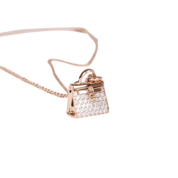 Hermes 18k Rose Gold Diamond Kelly Amulettes Pendant Necklace Online