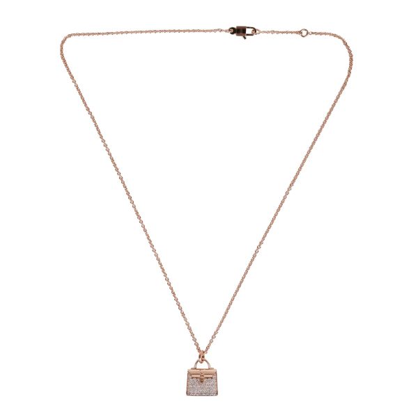 Hermes 18k Rose Gold Diamond Kelly Amulettes Pendant Necklace Online