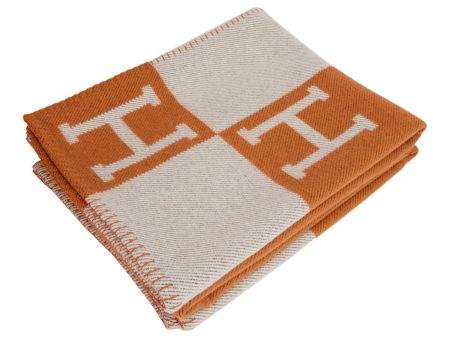 Hermes  Classic Avalon  Ecru and Orange H Blanket For Cheap