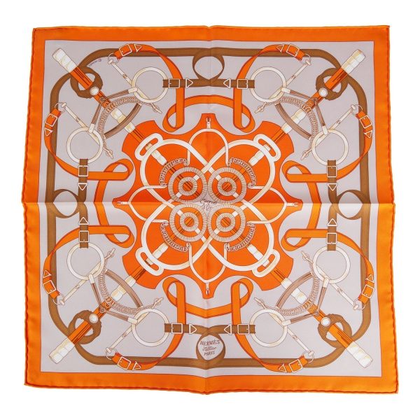 Hermes  Gavroche  Orange Silk Pocket Square Scarf 45cm For Cheap