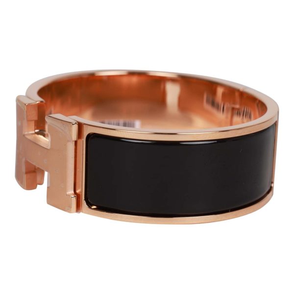 Hermes Black Wide Enamel Bracelet GM Rose Gold Hardware Discount