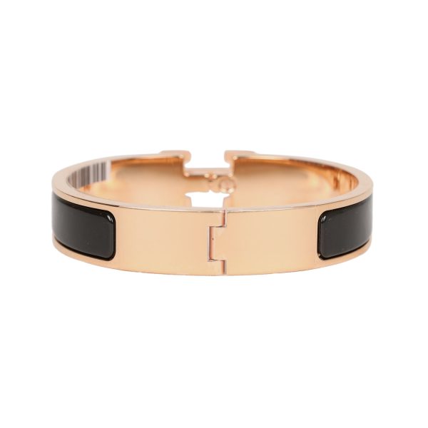 Hermes Black Clic Clac H Narrow Enamel Bracelet PM Gold Hardware For Discount