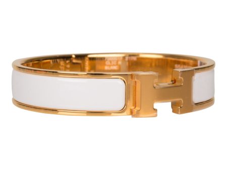 Hermes White Clic Clac H Narrow Enamel Bracelet PM GHW Online