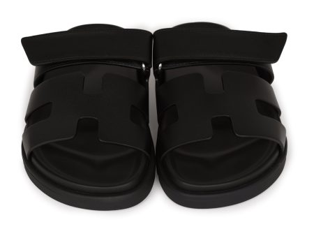 Hermes Chypre Sandals Black Calfskin Palladium Hardware 34.5 Supply