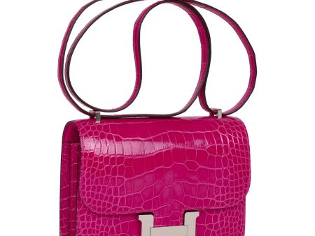 Hermes Constance 18 Rose Mexico Shiny Alligator Palladium Hardware Fashion