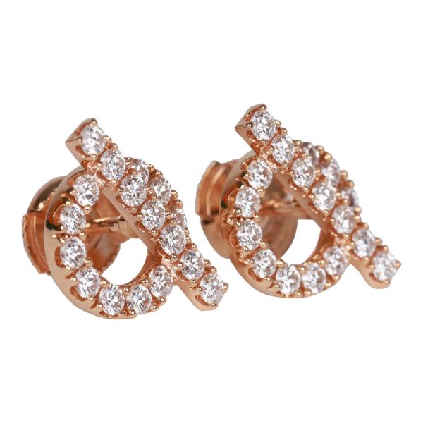 Hermes 18k Rose Gold San Coloris Diamond Finesse Earrings Fashion