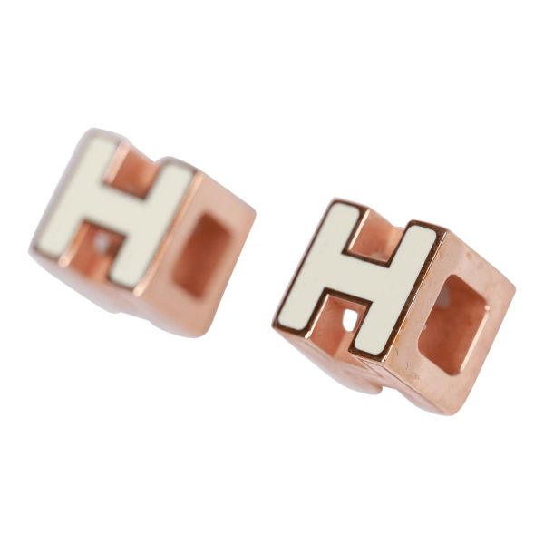 Hermes Cage d H Earrings White Lacquered Rose Gold Cheap