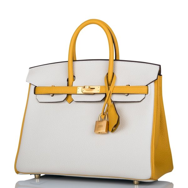 Hermes Special Order (HSS) Birkin 25 Craie and Jaune Ambre Togo Brushed Gold Hardware Cheap