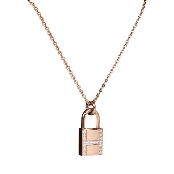 Hermes 18k Rose Gold Amulettes Cadenas Pendant Necklace Discount