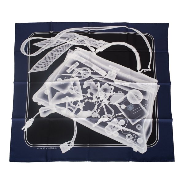 Hermes  Please, Check In  Marine Silk Twill Scarf 90cm Hot on Sale