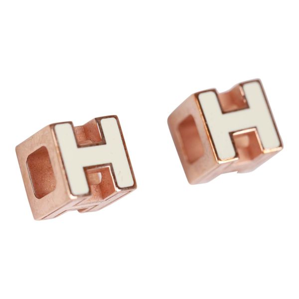 Hermes Cage d H Earrings White Lacquered Rose Gold Cheap