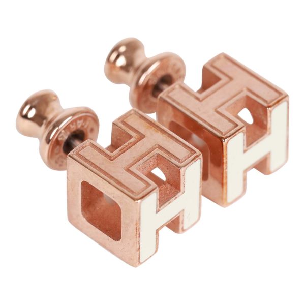 Hermes Cage d H Earrings White Lacquered Rose Gold Cheap