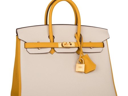 Hermes Special Order (HSS) Birkin 25 Craie and Jaune Ambre Togo Brushed Gold Hardware Cheap