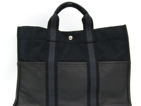 Hermes Black Canvas Gray Leather Fourre Tout MM Tote (SHA11473) For Discount