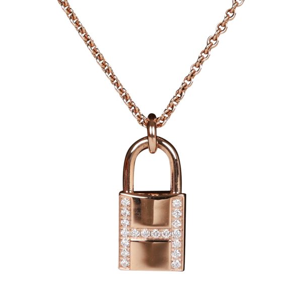 Hermes 18k Rose Gold Amulettes Cadenas Pendant Necklace Discount