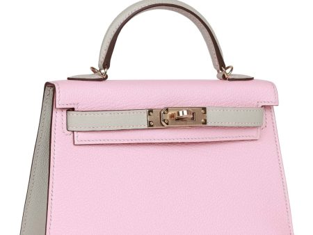 Hermes Kelly 20 Rose Sakura and Gris Perle Chevre Mysore Permabrass Hot on Sale