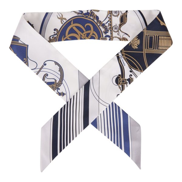 Hermes  Ex-Libris Les Parisiennes  White Silk Twilly Pair Online now