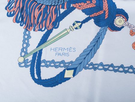 Hermes  Le Timbalier  Bleu Ciel Silk Twill Scarf 90cm For Sale