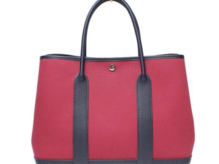 Hermes Rouge Moyen Garden Party Leather PM Toile Tote  (SHA25734) Cheap