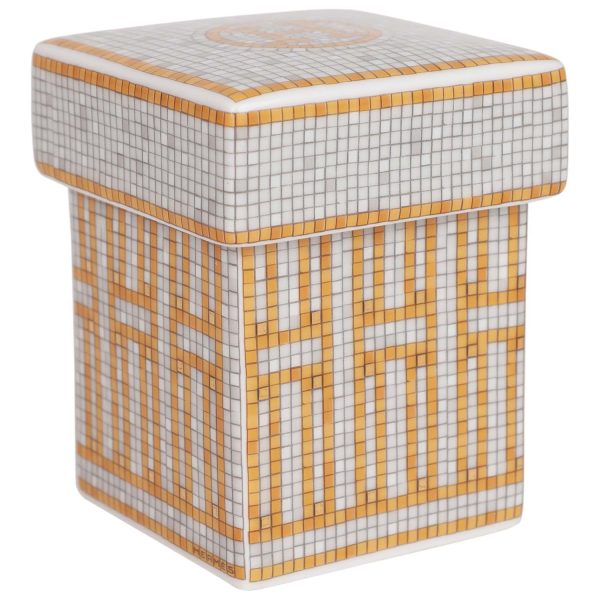 Hermes  Mosaique Au 24  Gold Porcelain Tea Sugar Box Small For Sale