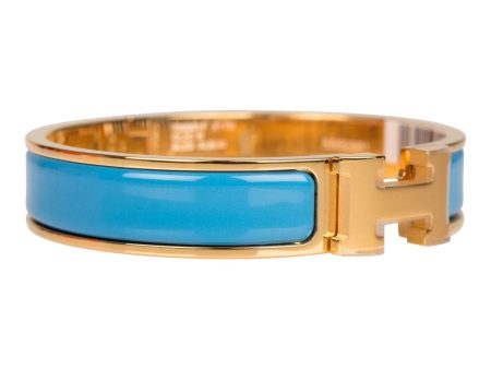 Hermes Bleu Album Clic Clac H Narrow Enamel Bracelet PM GHW on Sale