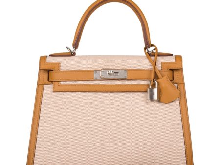 Hermes Kelly 28 Sellier Sesame Toile and Swift Palladium Hardware Online Sale