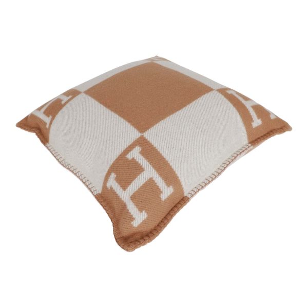 Hermes  Avalon  Ecru and Camel Signature H Cushion Set PM on Sale