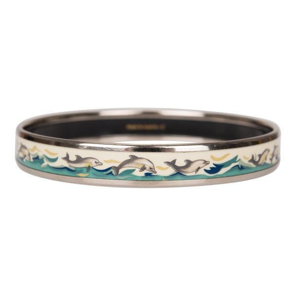 Hermes  Dolphins  Extra Narrow Printed Enamel Bracelet PM (65) (  - Excellent) Sale