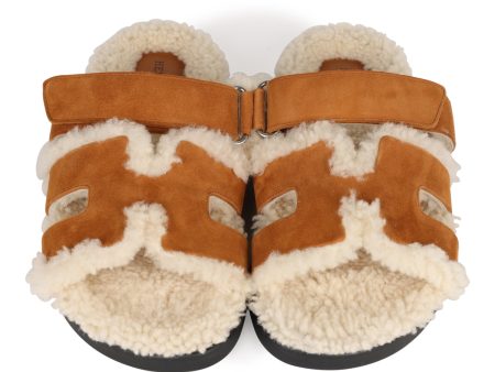 Hermes Chypre Teddy Sandals Kraft Suede 38 EU Online Sale