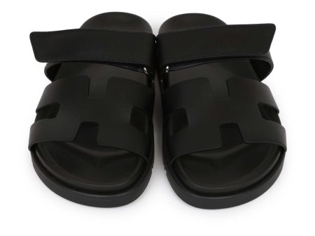 Hermes Chypre Techno Sandals Black Calfskin Palladium Hardware 35 Supply