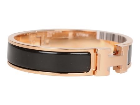 Hermes Black Clic Clac H Narrow Enamel Bracelet PM Gold Hardware For Discount