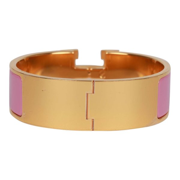 Hermes  Rose Nacarat  Wide Enamel Bracelet GM Gold Hardware Discount