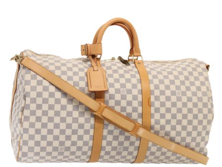 LOUIS VUITTON Damier Azur Keepall Bandouliere 55 Boston Bag N41429 Auth 87614A on Sale