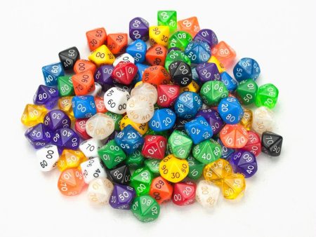 100+ Pack of Random D10 (00) Dice in Multiple Colors For Sale